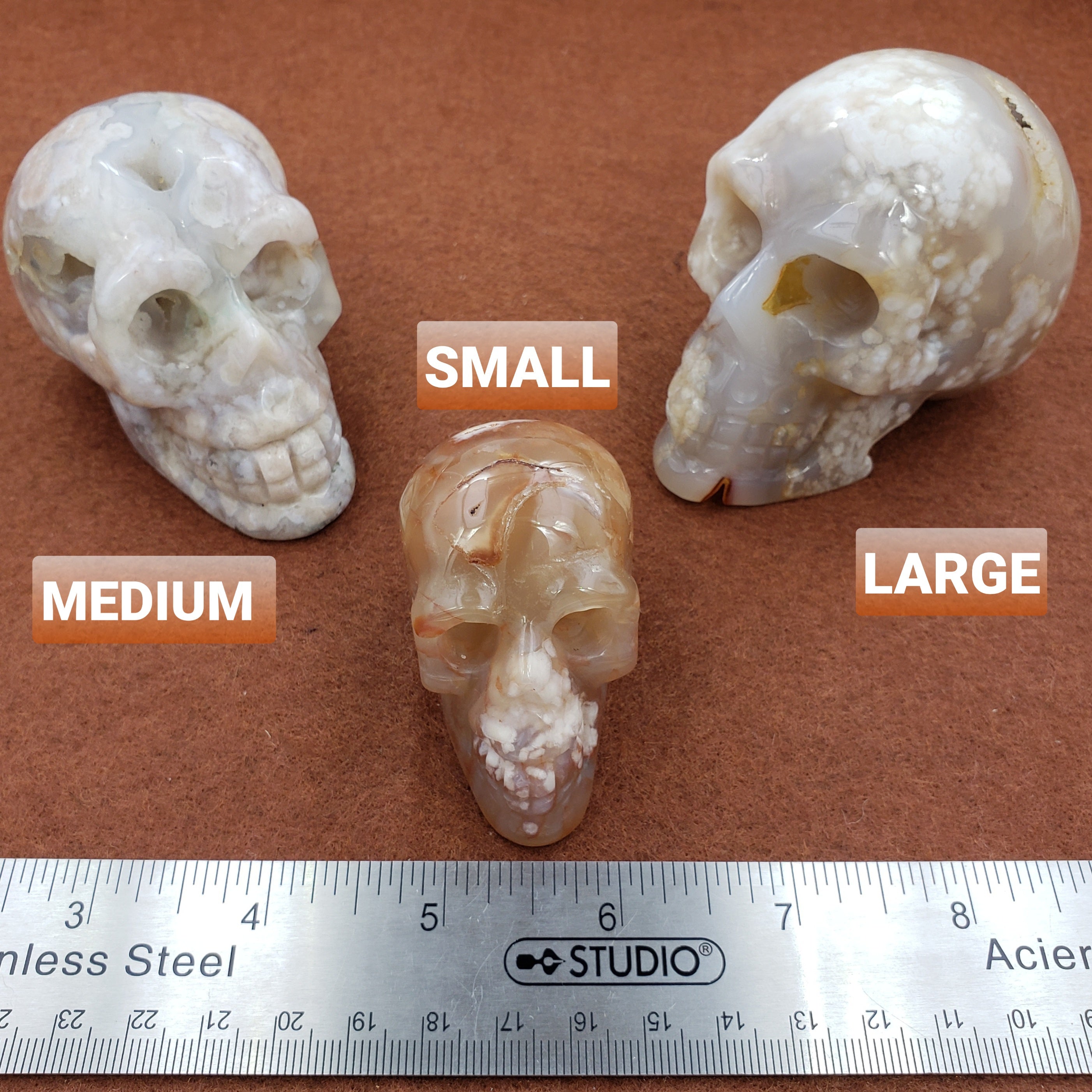 Flower Agate Skulls