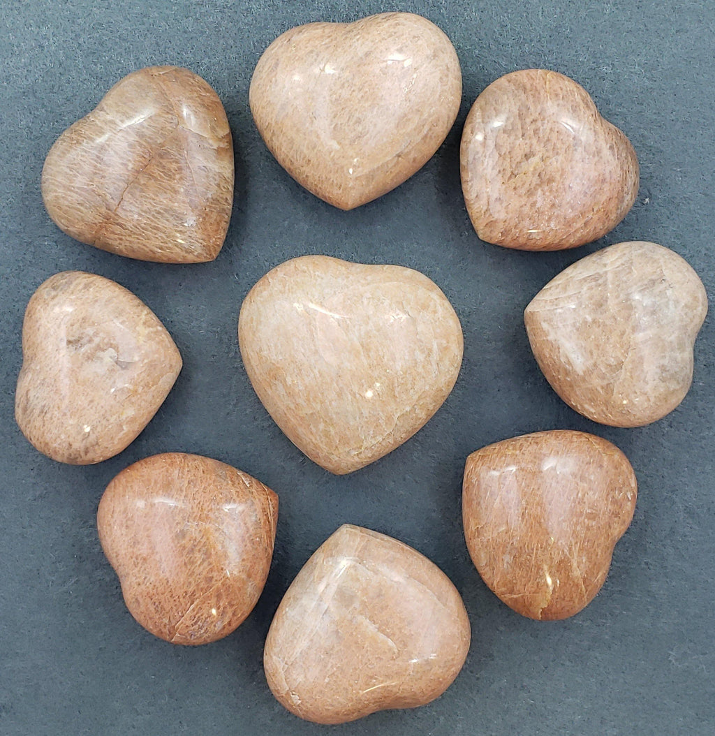 Peach Moonstone Hearts Palm Stones - CRYSTAL LIGHT ELEMENTS 